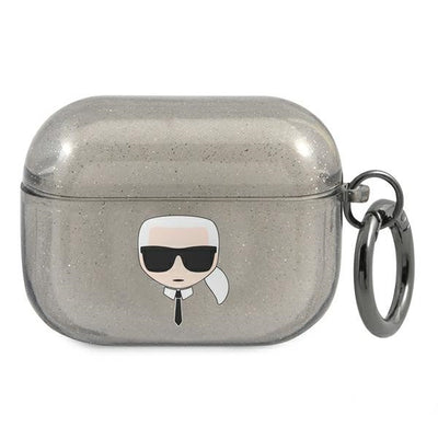 Husa Karl Lagerfeld Glitter Karl's Head pentru AirPods Pro - Negru