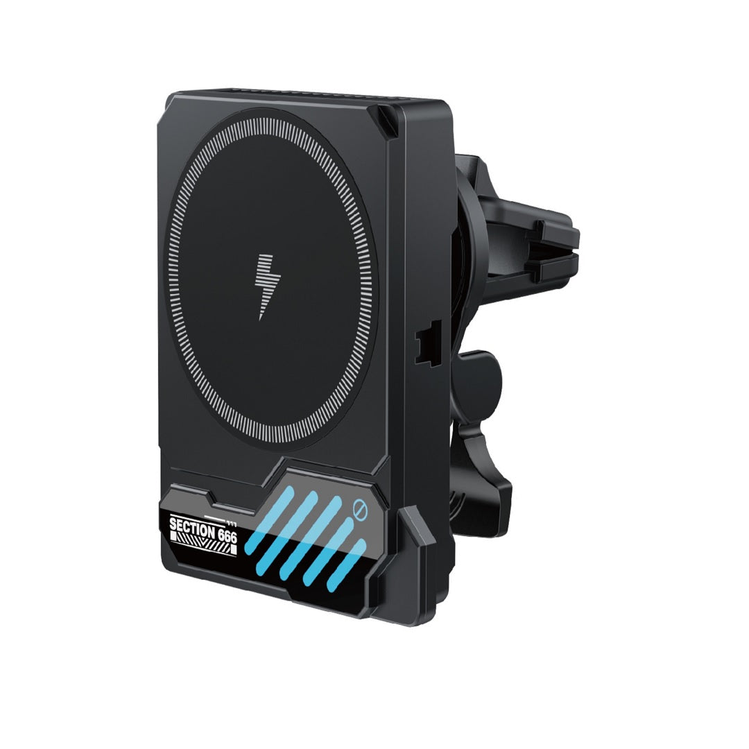 Suport auto XO Sl14 cu Wireless Inductive Incarcator 25W Negru grila de ventilatie cu LED si Cooling