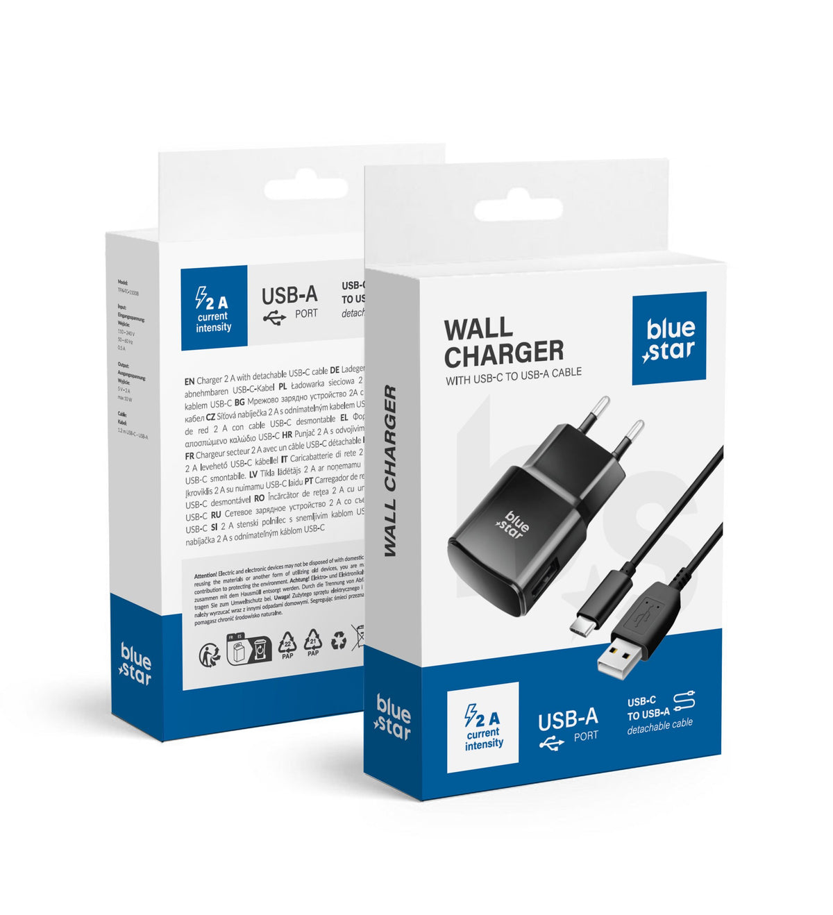 Cablu Albastru Star Phone Incarcator USB A 2A 10W + USB A To USB C Negru