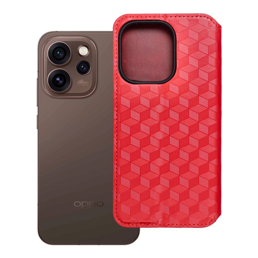 Husa Cubic Book Flip pentru Oppo Reno 15 Pro 5G Rosu