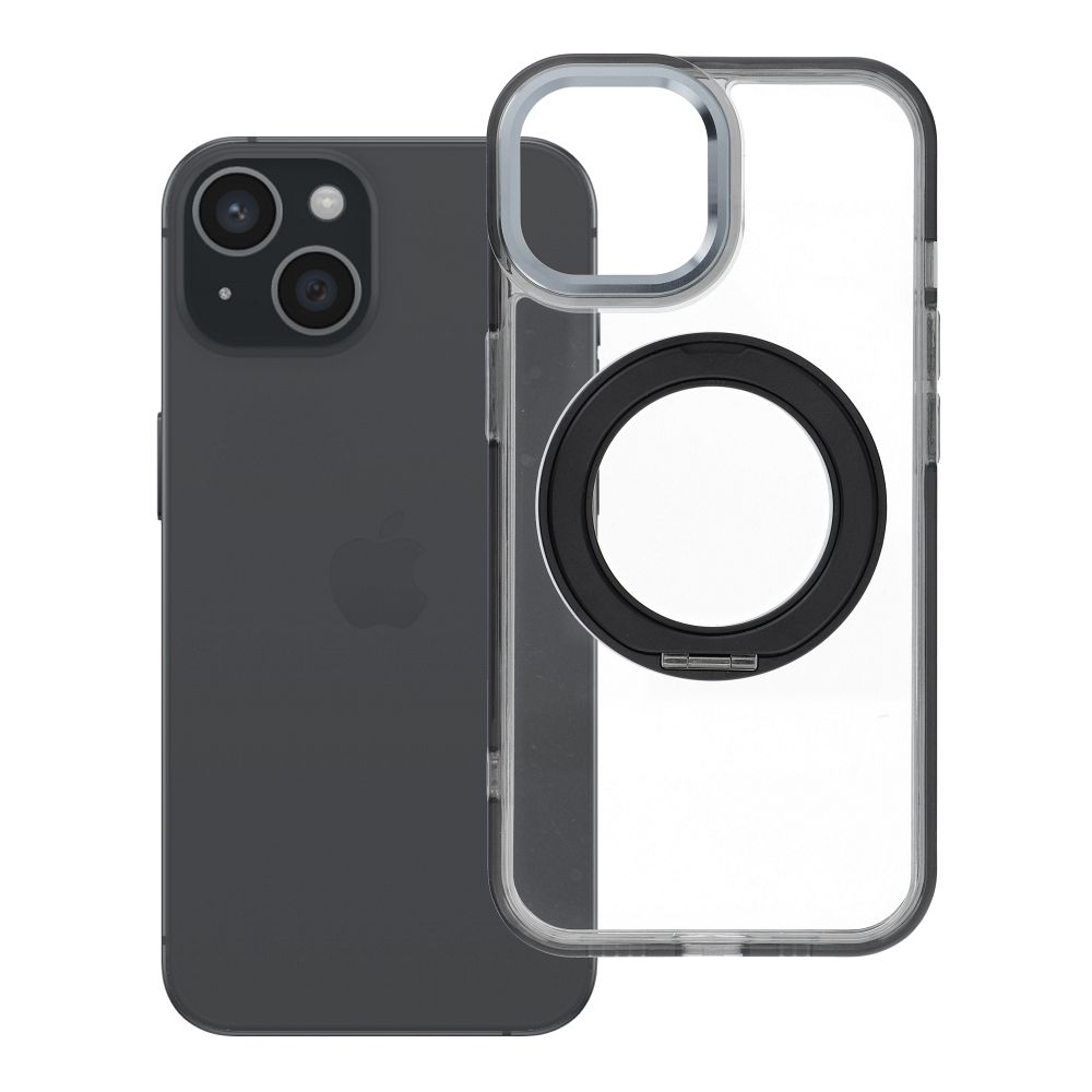 Husa pentru iPhone 15 Frame Circle Stand Compatible cu Magsafe Negru