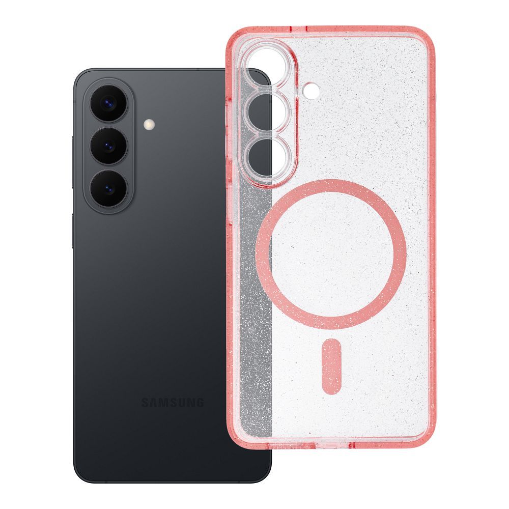 Husa Transparent Mag pentru Samsung S26 - Glitter (STR / Camera Protection) Compatible cu Magsafe Roz Glitter