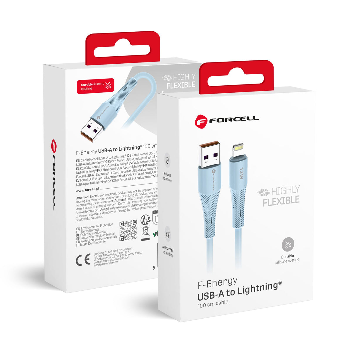 Cablu Forcell USB A To Lightning F-energy 2,4A 12W Silicone 1 M C343 Albastru
