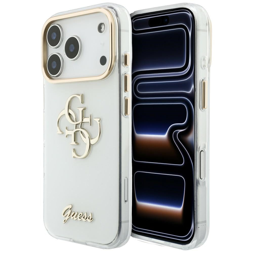 Husa Guess IML 4G Script Metal pentru iPhone 18 Pro / 17 Pro Alb