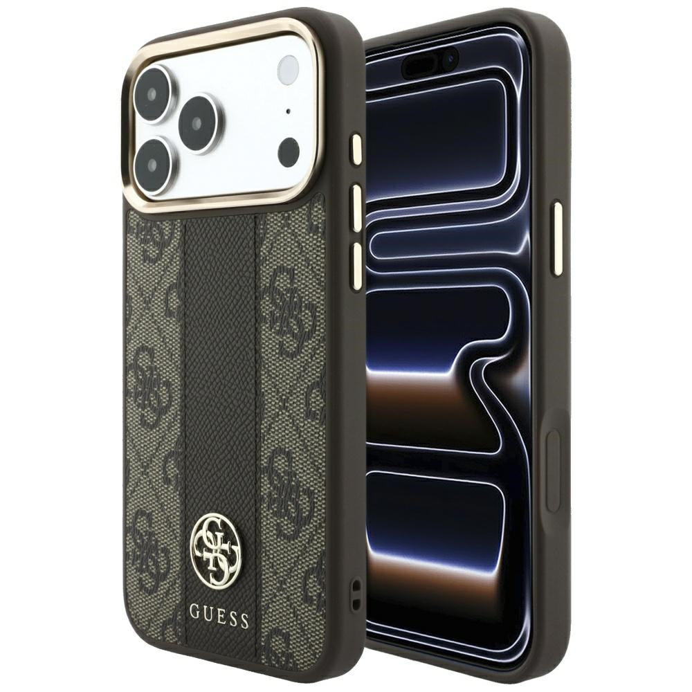 Husa Guess 4G cu Stripe Round si Classic Logos Magsafe pentru iPhone 18 Pro / 17 Pro Maro