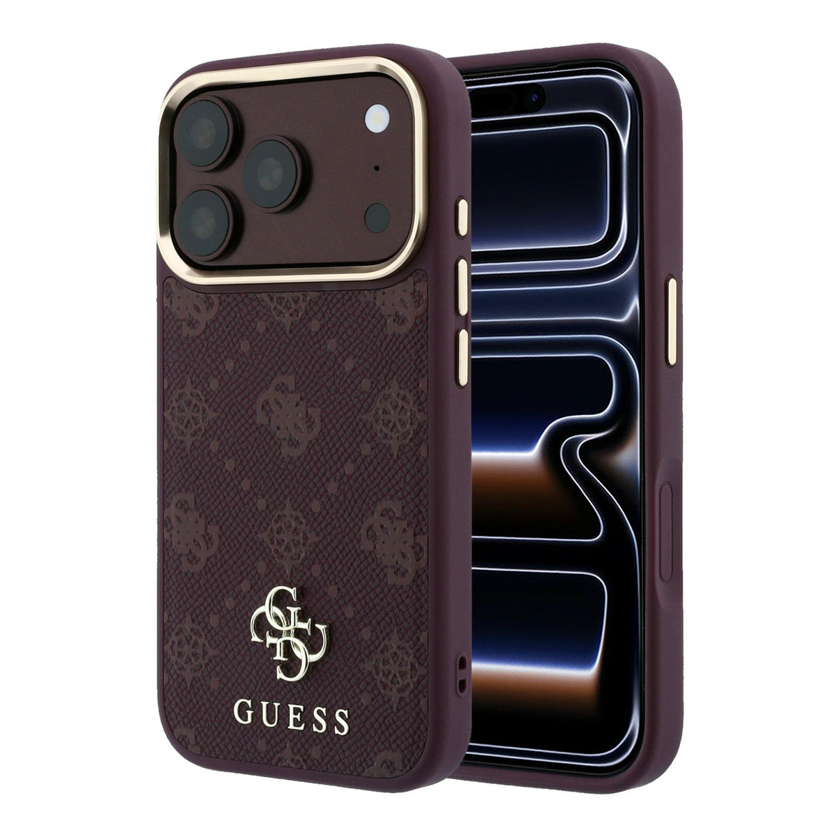 Husa Guess Peony 4G Small Logo Magsafe pentru iPhone 18 Pro / 17 Pro Burgundy