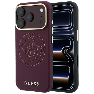 Husa Guess Perforated 4G Auriu Logo Magsafe pentru iPhone 18 Pro Max / 17 Pro Max Burgundy
