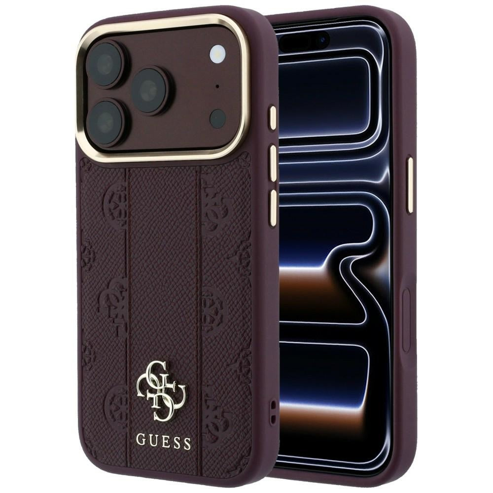 Husa Guess Stripe Peony 4G Logo Magsafe pentru iPhone 18 Pro / 17 Pro Burgundy