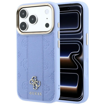 Husa Guess Stripe Peony 4G Logo Magsafe pentru iPhone 18 Pro / 17 Pro Albastru