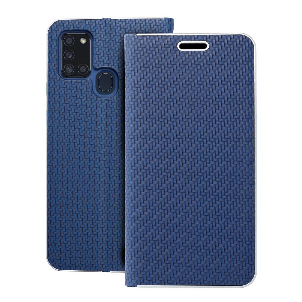 Husa Luna Book Carbon Flip pentru Samsung A21s Albastru