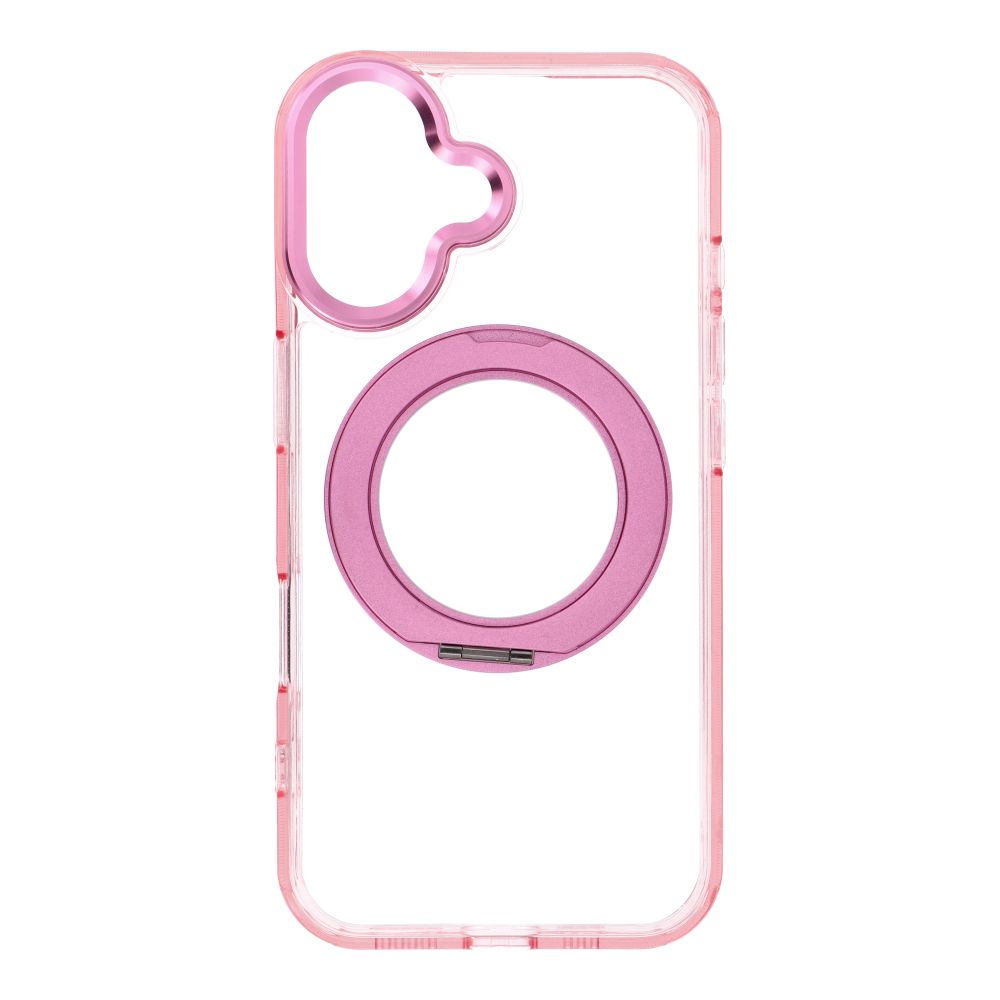 Husa pentru iPhone 16 Frame Circle Stand Compatible cu Magsafe Roz