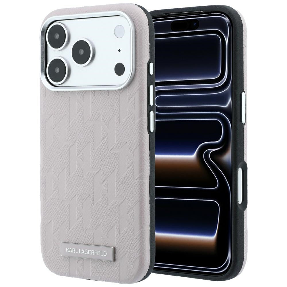 Husa Karl Lagerfeld Grained Mono Resin Logo Magsafe pentru iPhone 18 Pro Max / 17 Pro Max Roz