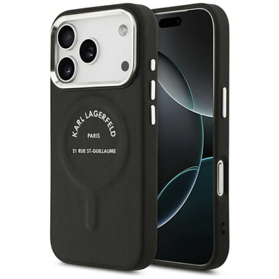 Husa Karl Lagerfeld Embossed Open Ring RSG Logo Magsafe pentru iPhone 18 Pro Max / 17 Pro Max Negru