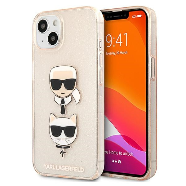 Husa Karl Lagerfeld Glitter Karl's & Choupette Head pentru iPhone 13 Mini - Auriu