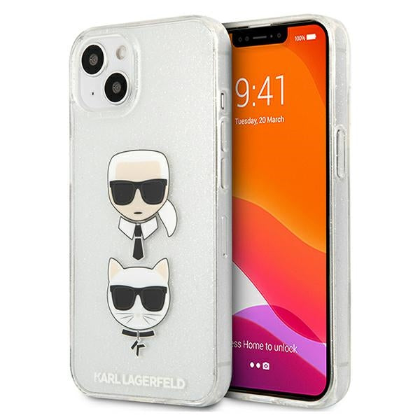 Husa Karl Lagerfeld Glitter Karl's & Choupette Head pentru iPhone 13 Mini - Argintiu