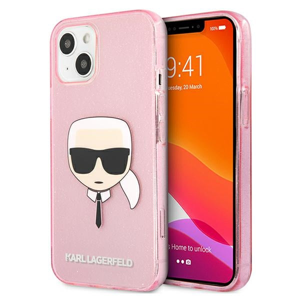 Husa Karl Lagerfeld Glitter Karl's Head pentru iPhone 13 Mini - Roz