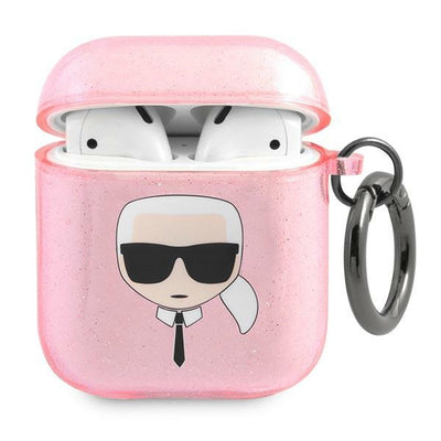 Husa Karl Lagerfeld AirPods Cover Roz Glitter Karl`S Head