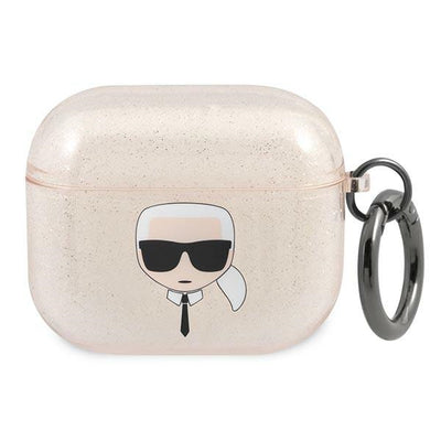 Husa Karl Lagerfeld Glitter Karl's Head pentru AirPods 3 - Auriu