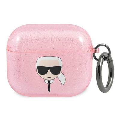 Husa Karl Lagerfeld Glitter Karl's Head pentru AirPods 3 - Roz