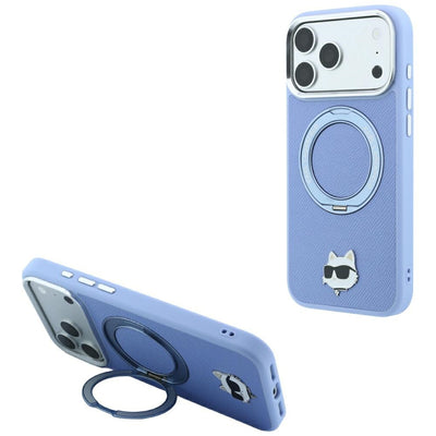 Husa Karl Lagerfeld cu Ring Stand 360 Choupette Head Pin Magsafe pentru iPhone 18 Pro / 17 Pro Albastru