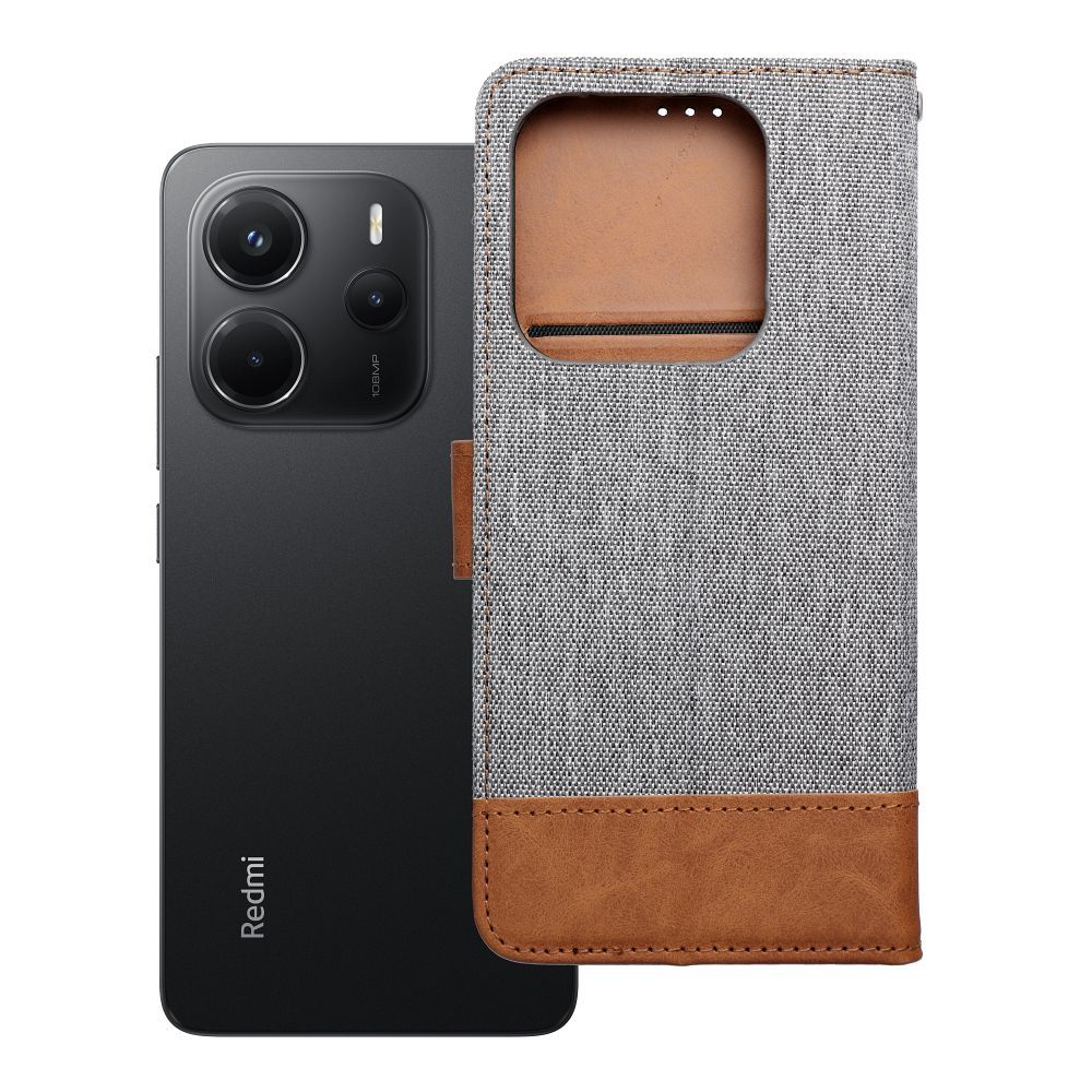 Husa Jeans Book Flip pentru Xiaomi Redmi Note 14 5G Gri