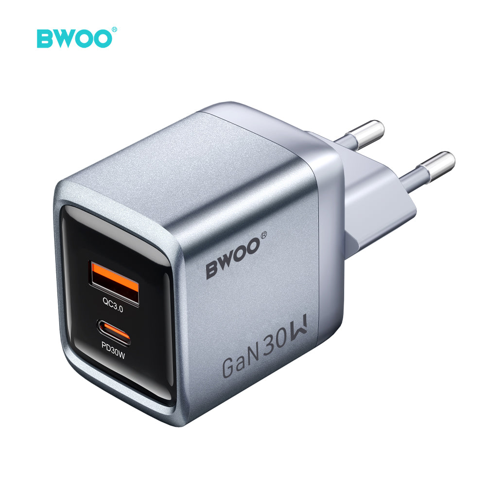 Incarcator priza BWOO 1xUSB-A + 1xUSB-C 3A PD 30W + QC 18W Gri cu PPS