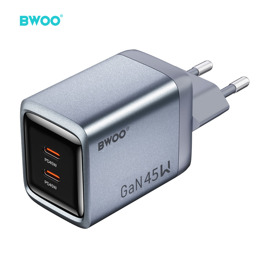 Incarcator priza BWOO 2xUSB-C 3A PD 45W Gri cu PPS