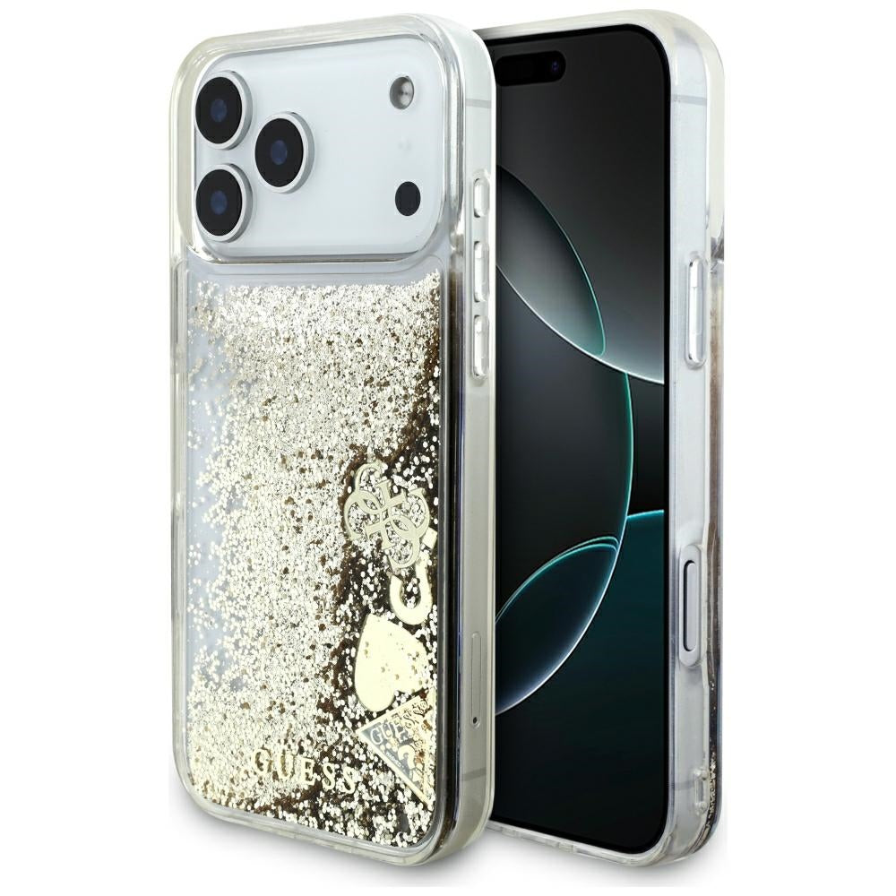 Husa Guess Liquid Glitter 4G Charms pentru iPhone 18 Pro Max / 17 Pro Max Auriu