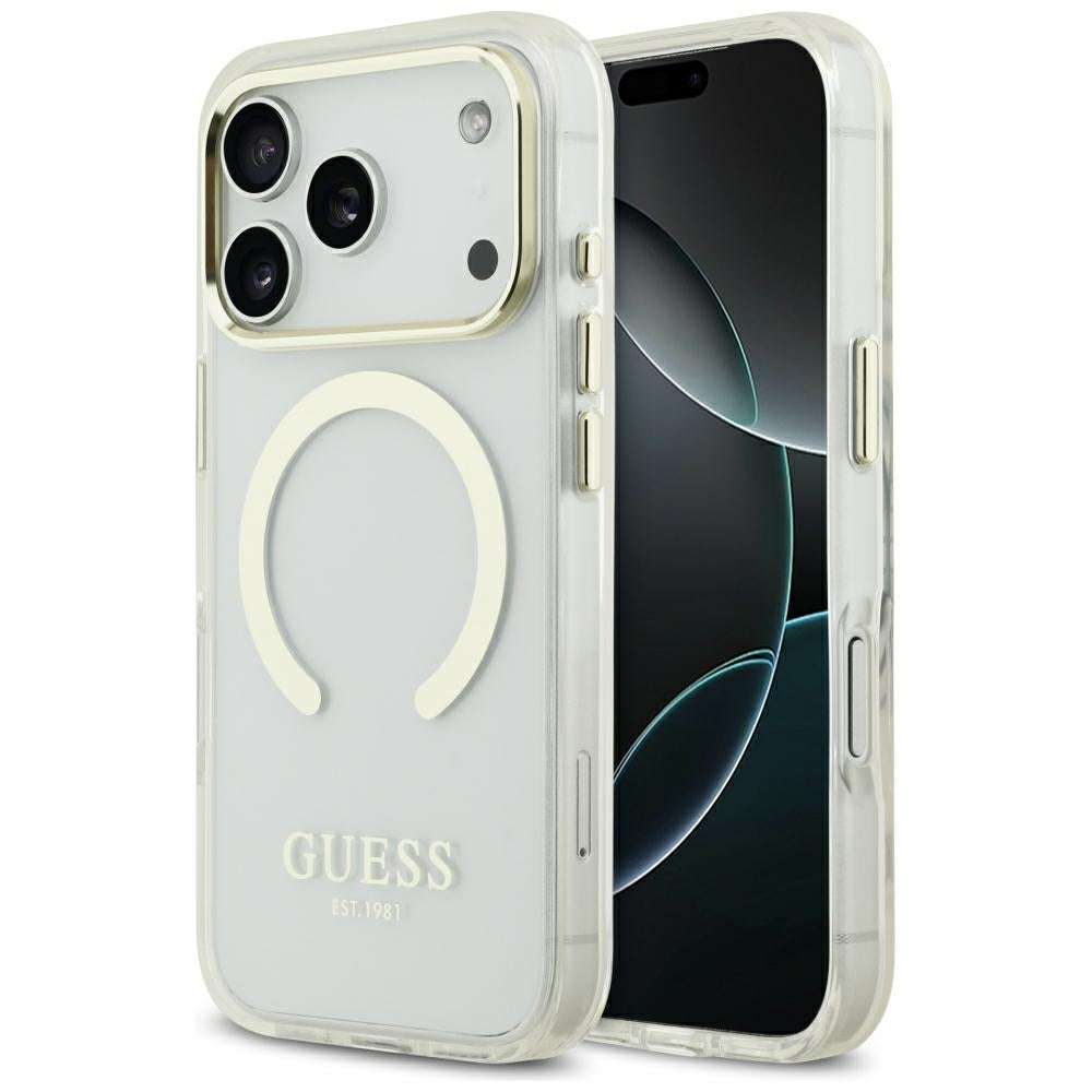 Husa Guess Metal Outline Magsafe pentru iPhone 18 Pro / 17 Pro Auriu