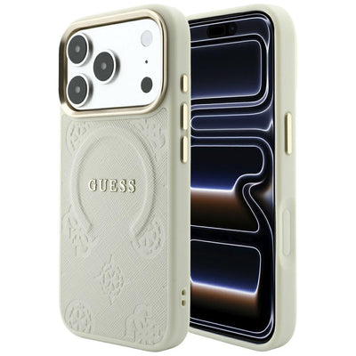 Husa Guess Saffiano Peony & Ring Magsafe pentru iPhone 18 Pro Max / 17 Pro Max Bej