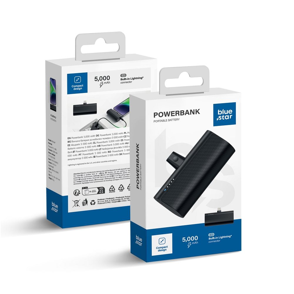 Acumulator extern Albastru Star W0556p 2,1A 5000 Mah cu Built-in Connector Lightning Negru