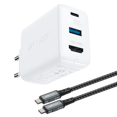 Adaptor Acefast 2in1 Incarcator Gan 65W USB Type C / USB, Adaptor Hdmi 4K @ 60Hz (Set cu Cablu) Alb (A17 Alb)