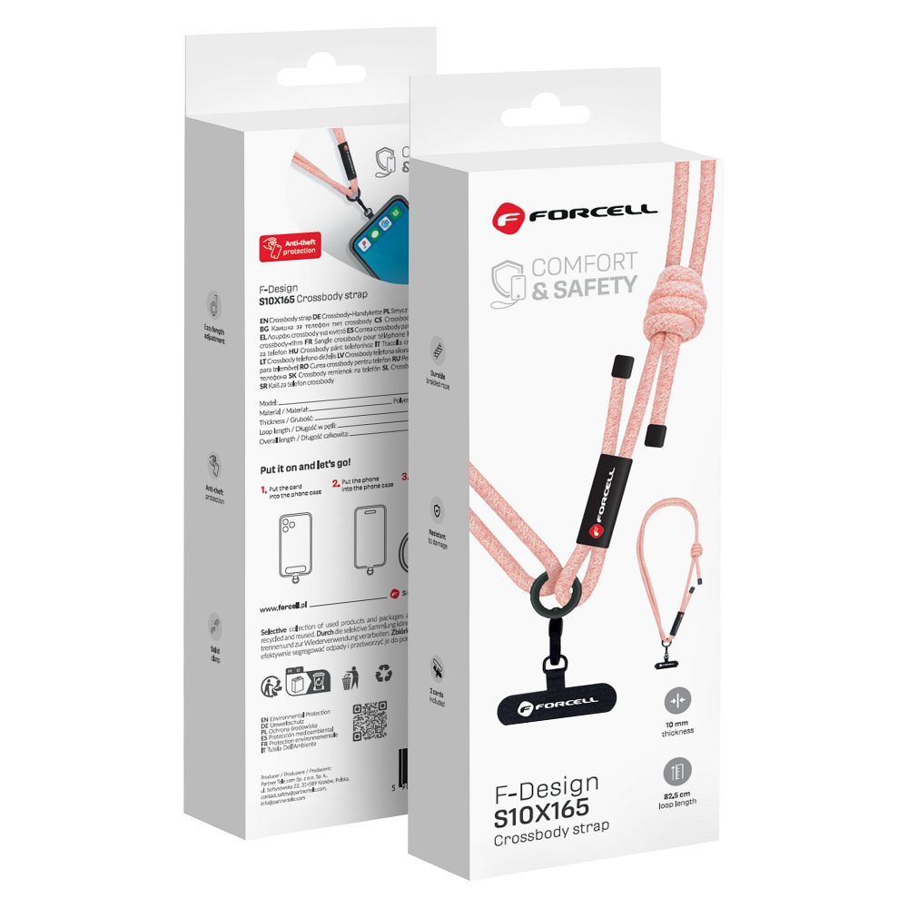 Husa Forcell F-design Crossbody Phone Lanyard cu Adjustable Length (Max 82,5cm In The Loop) Roz Alb