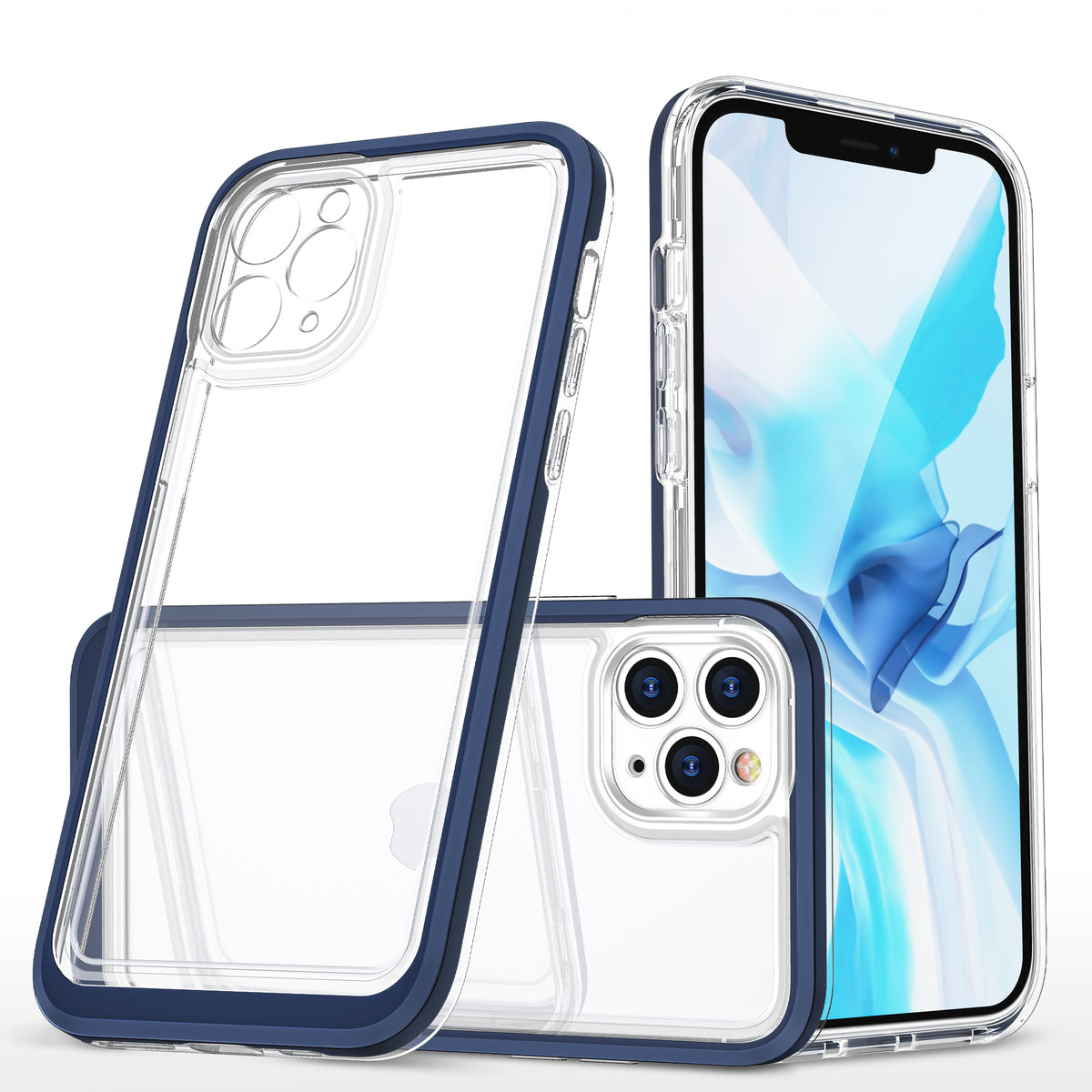 Husa Transparent 3in1 pentru iPhone 11 Pro Max Albastru Frame Gel Cover