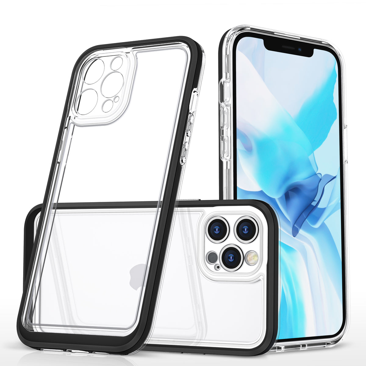 Husa Transparent 3in1 pentru iPhone 12 Pro Max Gel Cover cu Frame Negru