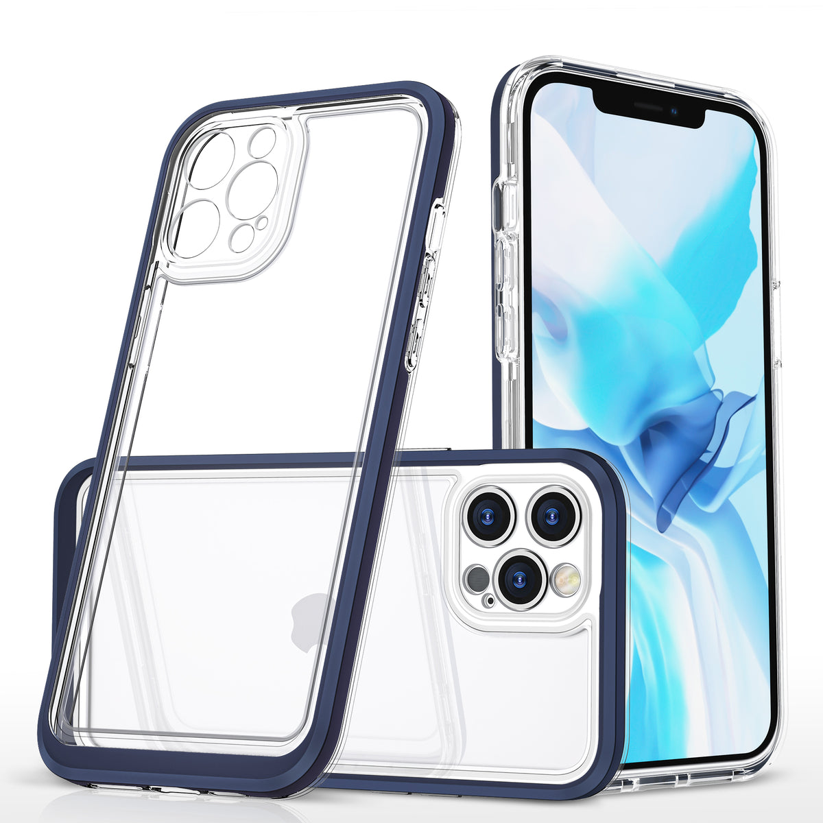Husa Transparent 3in1 pentru iPhone 12 Pro Max Albastru Frame Gel Cover
