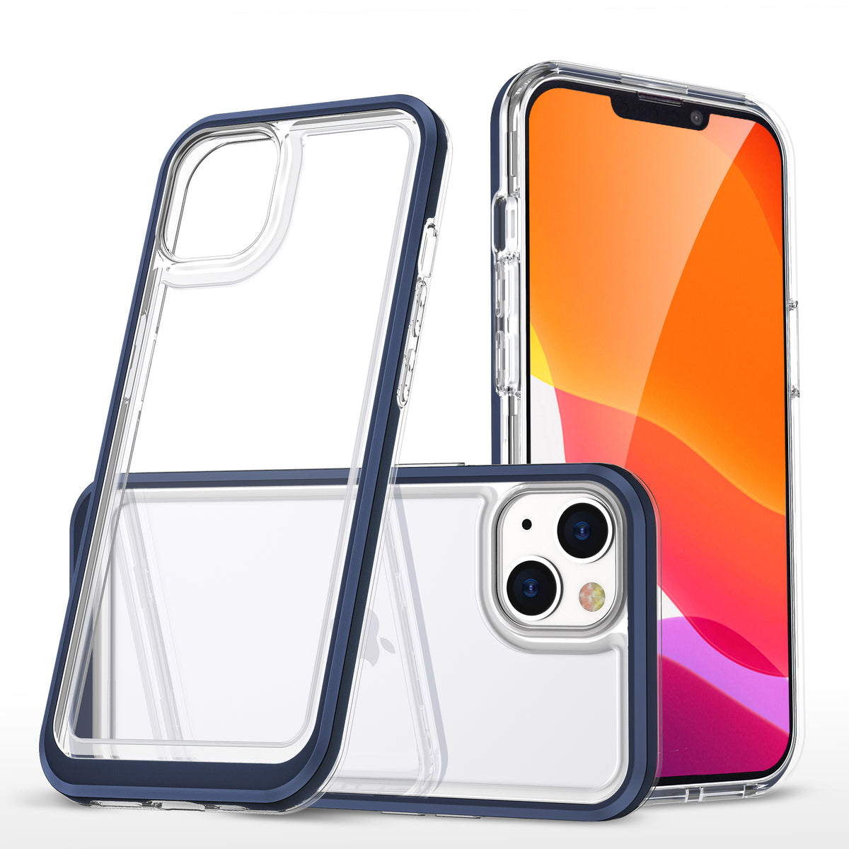 Husa Transparent 3in1 pentru iPhone 13 Mini Gel Cover cu Frame Albastru