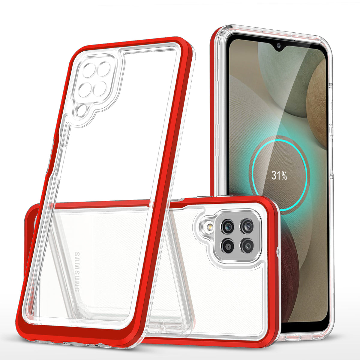 Husa Transparent 3in1 pentru Samsung Galaxy A22 4G Frame Gel Cover Rosu