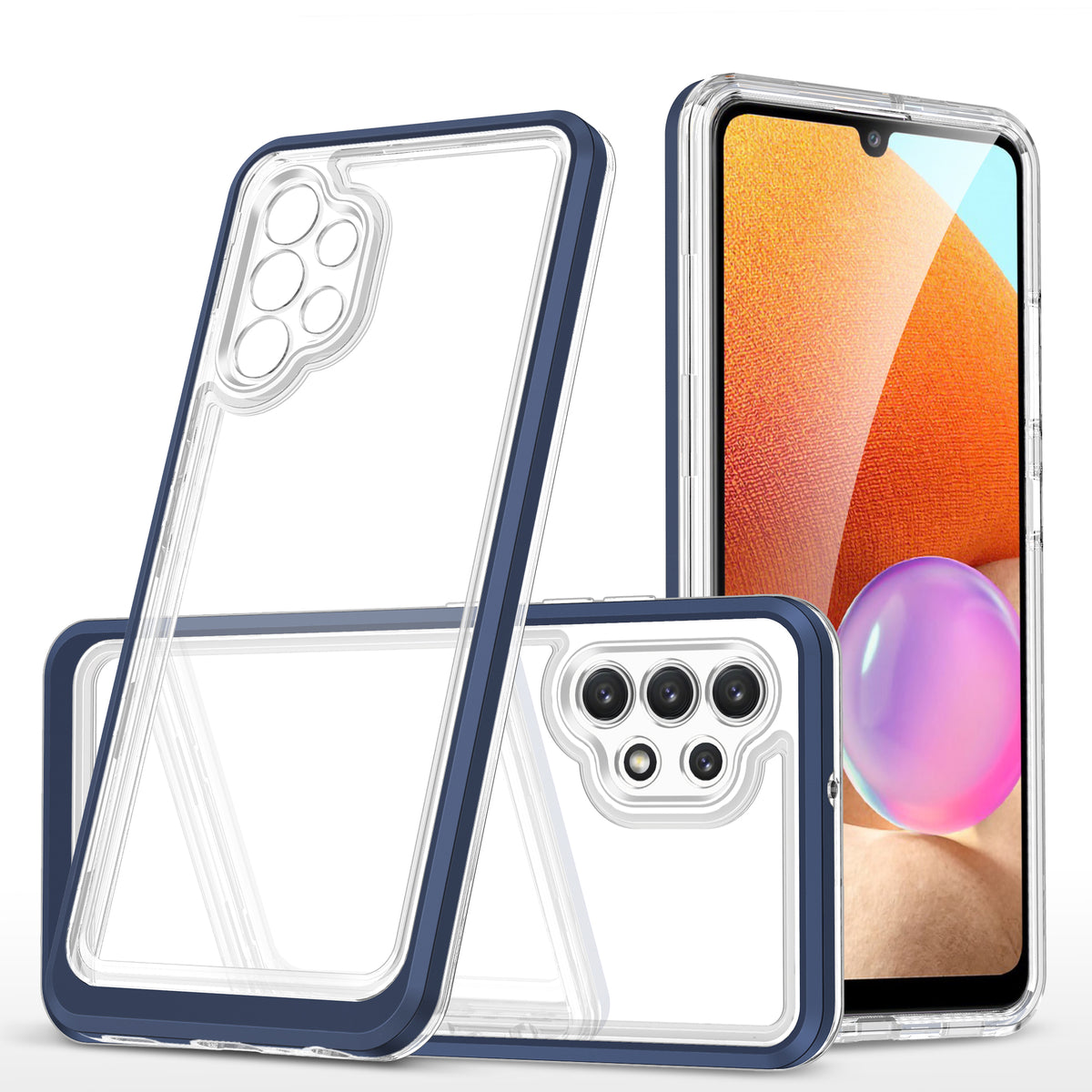 Husa Transparent 3in1 pentru Samsung Galaxy A32 5G Frame Gel Cover Albastru