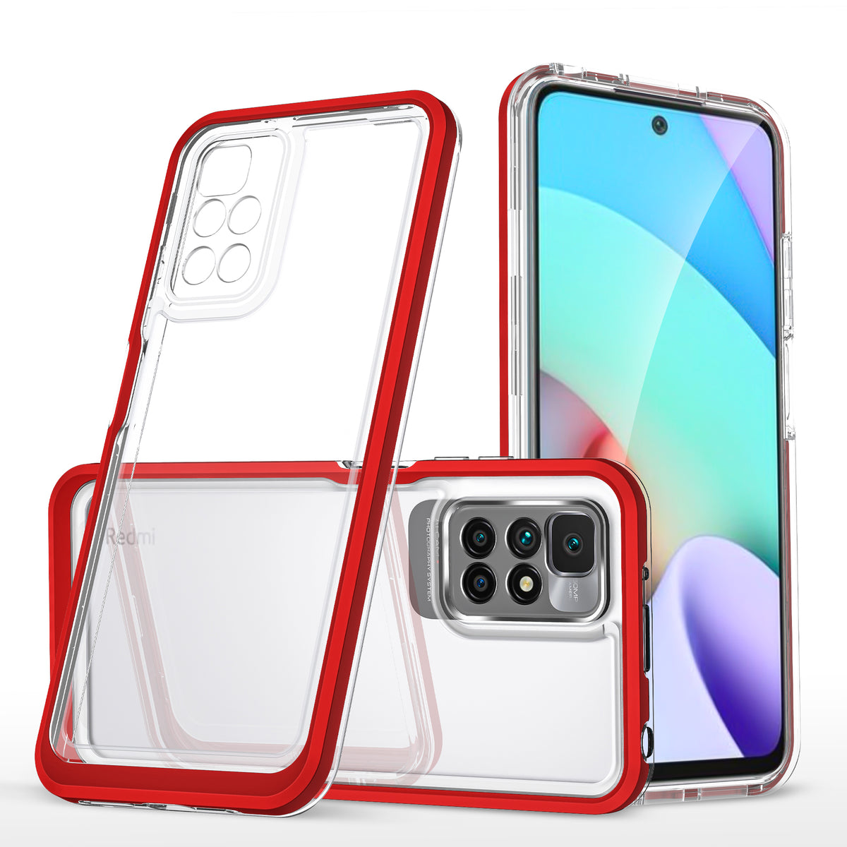Husa Transparent 3in1 pentru Xiaomi Redmi 10 Frame Gel Cover Rosu