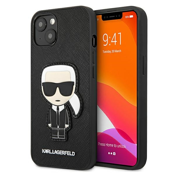 Husa Karl Lagerfeld Saffiano Ikonik Karl's Patch pentru iPhone 13 Mini - Negru