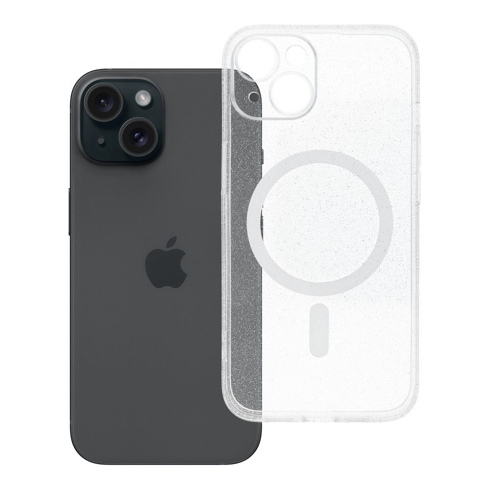 Husa Transparent Mag pentru iPhone 14 - Glitter (STR / Camera Protection) Compatible cu Magsafe Transparent Glitter