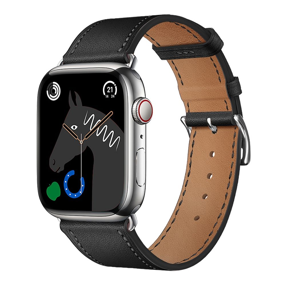 Curea Forcell To Apple Watch F-design Fa20 Holes Eco-friendly piele 42 / 44 / 45 / 49 Mm Negru