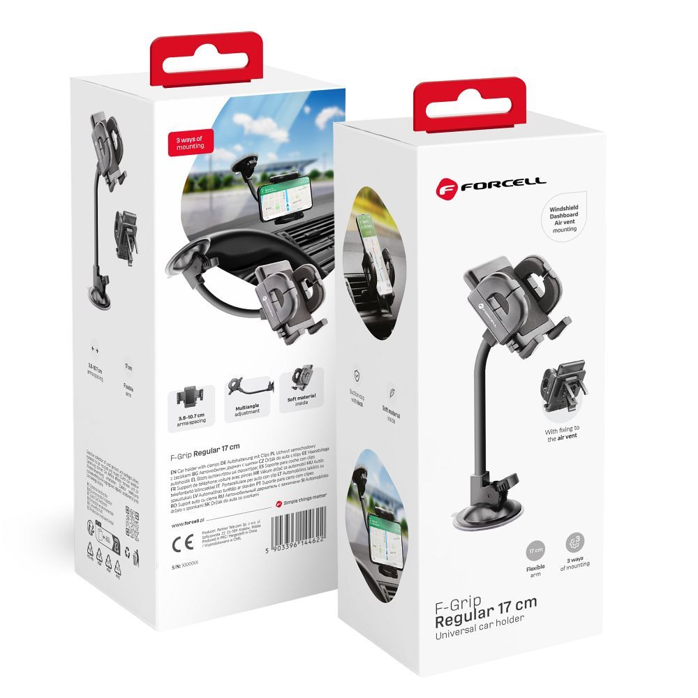 Suport Forcell Car Phone F-grip Regular 17 Cm Windshield / Dashboard / grila de ventilatie Negru