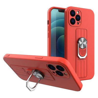Husa Ring Silicone cu Finger Suport And Stand pentru Xiaomi Redmi Note 11 Pro Rosu