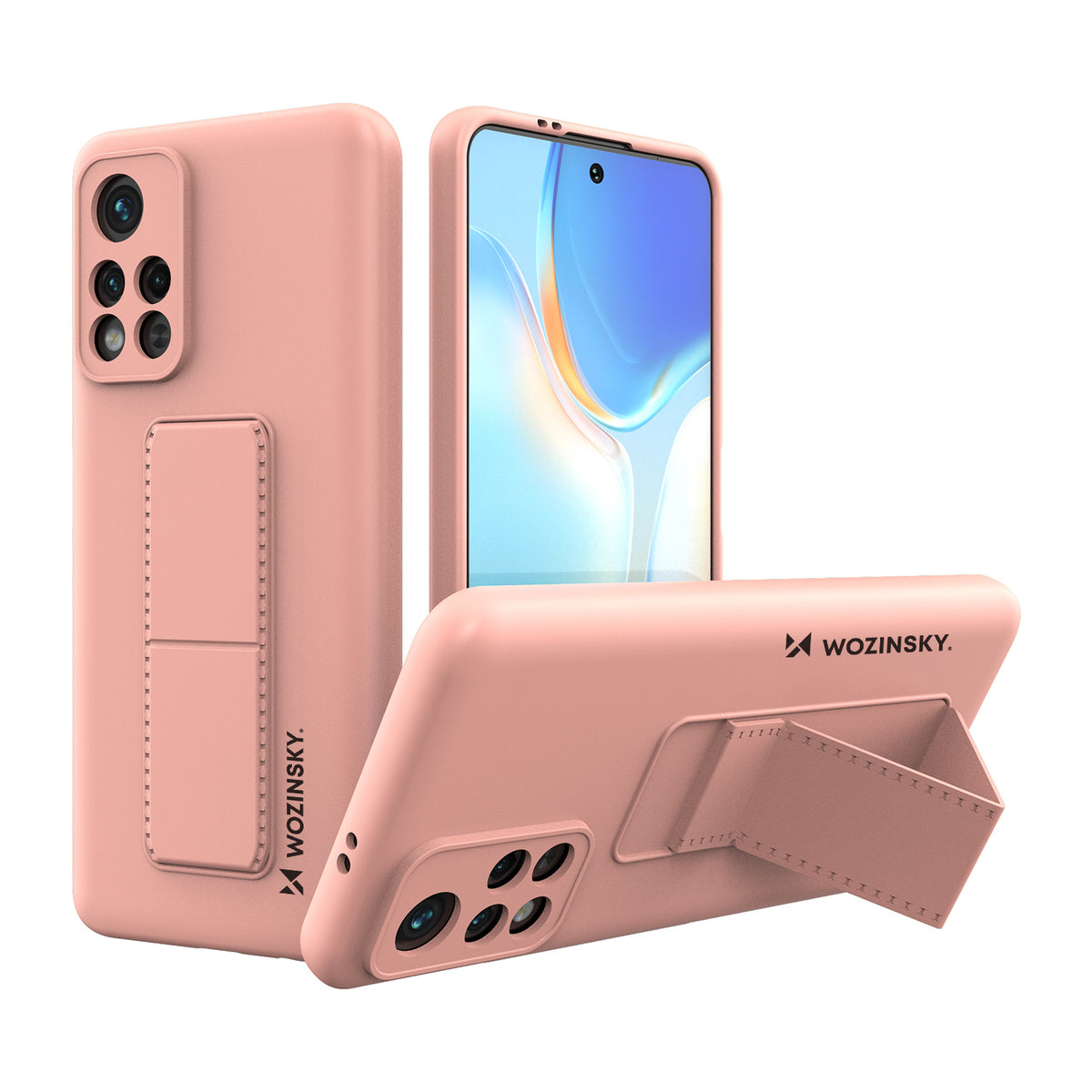 Husa Wozinsky Kickstand Silicone cu Stand Xiaomi Poco M4 Pro 5G Roz