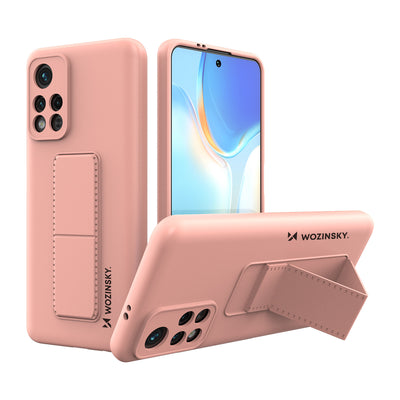 Husa Wozinsky Kickstand Silicone cu Stand Xiaomi Poco M4 Pro 5G Roz