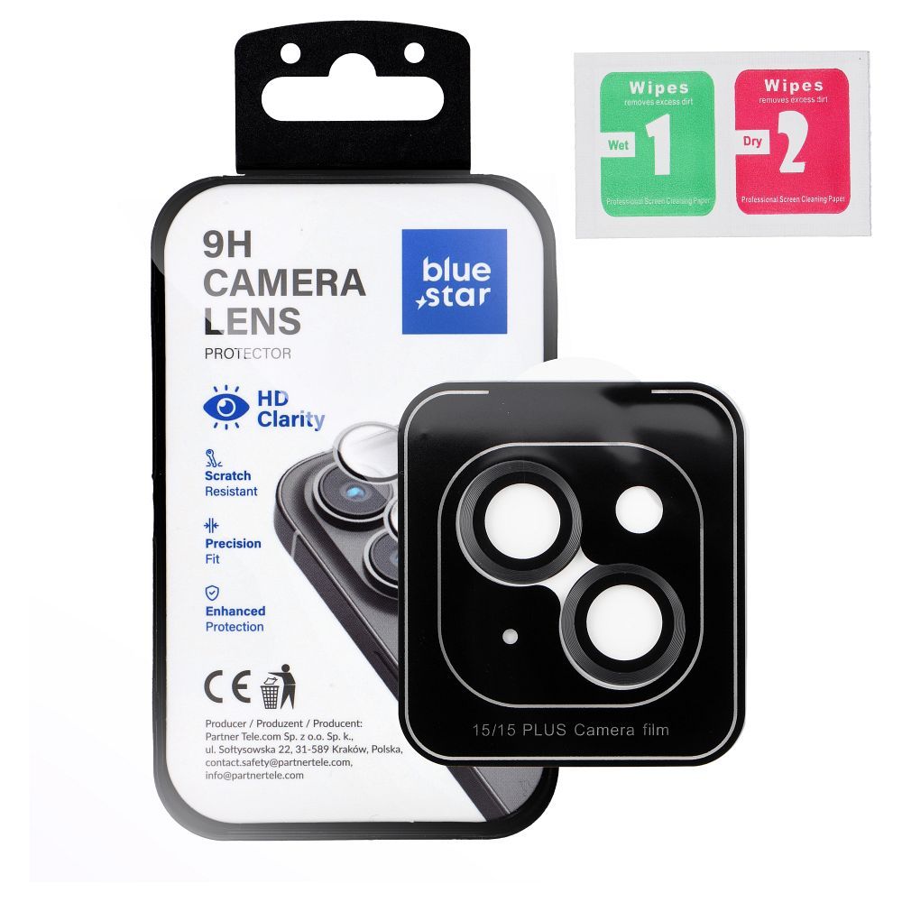 Folie Albastru Star sticla camera pentru iPhone 15 / 15 Plus Easy Install Negru