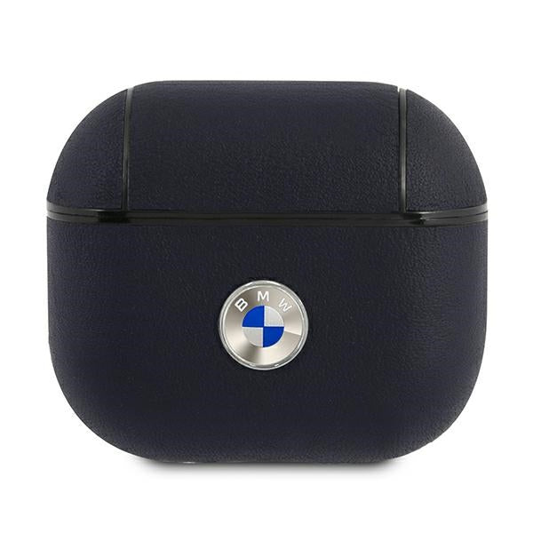 Husa BMW Genuine Leather Argintiu Logo pentru AirPods 3 - Bleumarin