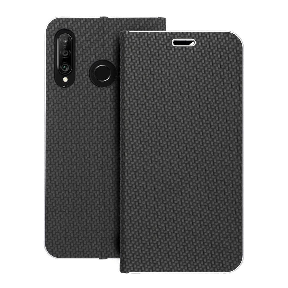 Husa Luna Book Carbon Flip pentru Huawei P30 Lite Negru